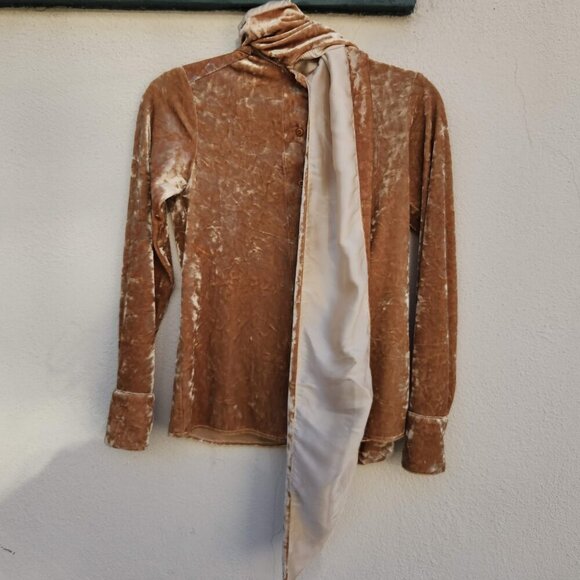 STAUD Golden Yellow Velvet Oversized Bow Button Down Blouse - Picture 7 of 12